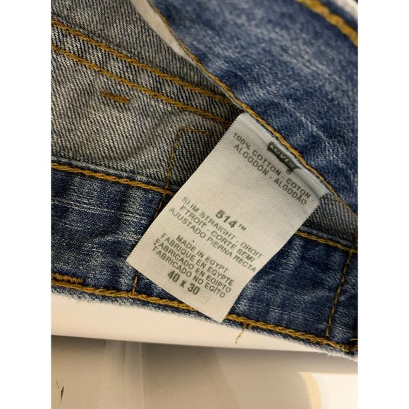 Levis Distressed Faded Blue Denim 514 Jeans Slim Straight Leg Red Tab 40 x 30 - Picture 4 of 9